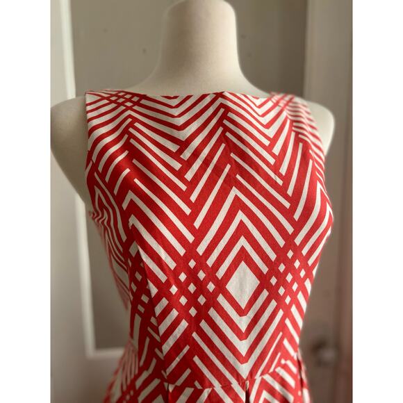 DRESSBARN Red/White Geometric Pattern Sleeveless Cotton Dress sz 6 - Picture 2 of 15